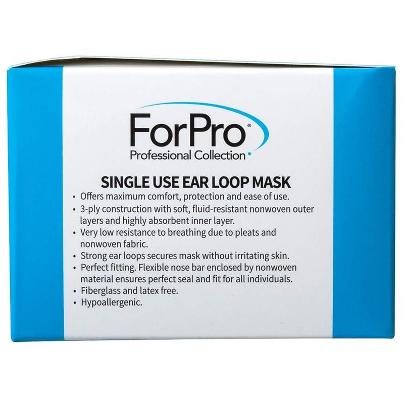 ForPro Professional Collection Single Use Ear Loop Mask, 3-Ply Disposable Non-Woven Face Mask, Latex-Free, Fiberglass-Free, Protects Against Pollen, Dust, 50-Count - Image 3